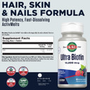 Kal Ultra Biotin 10000Mcg Activmelt, Hair Growth Supplement, High Potency Vitamin B7 For Healthy Hair, Skin, Nails And Energy Support, Vegetarian, Natural Mixed Berry Flavor, 60 Serv, 60 Micro Tablets