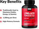 Force Factor Longjack Tongkat Ali Max For Men, Male Stamina And Vitality Supplement Made With Tongkat Ali Extract And Key Natural Ingredients For Superior Absorption, 1200Mg, 60 Capsules