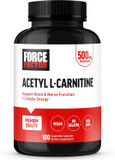 Force Factor Acetyl L-Carnitine Brain Supplement, Nerve Support Supplement, And Cellular Energy Booster, Acetyl L-Carnitine 500Mg, Premium Quality, Vegan, Non-Gmo, 100 Vegetable Capsules