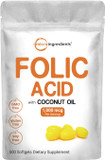 Folic Acid 1,000 mcg, 500 Coconut Oil Softgels (1mg) | Essential Prenatal Vitamins (Vitamin B9) | 1,667 mcg DFE | Third Party Tested, No Artificial Colors or Flavors | Non-GMO, Gluten Free