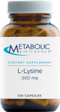 Metabolic Maintenance L-Lysine - Pure 500mg Amino Acid Supplement, Vegan + No Fillers - Immune, Bone + Connective Tissue Support - 'Free Form' for Superior Absorption (100 Capsules)