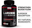 Force Factor L-Arginine,3-Pack,Nitric Oxide Supplement With Bioperine To Help Build Muscle & Support Stronger Blood Flow,Circulation,Nutrient Delivery,& Pumps,L-Arginine 3000Mg,3G,450 Capsules