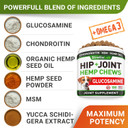 Hemp Treats - Glucosamine Dog Joint Supplement + Omega 3 - W/Hemp Oil - Chondroitin, Msm - Advanced Mobility Chews - Joint Pain Relief - Hip & Joint Care - Chicken Flavor - 120 Ct - Made In Usa