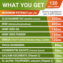 Hemp Treats - Glucosamine Dog Joint Supplement + Omega 3 - W/Hemp Oil - Chondroitin, Msm - Advanced Mobility Chews - Joint Pain Relief - Hip & Joint Care - Chicken Flavor - 120 Ct - Made In Usa