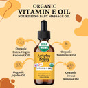 Organic Vitamin E Oil - Nourishing Baby Massage Oil For Moisturizing Dry Skin - Fragrance Free & All Natural Plant Based, Lightweight Unscented Gentle Blend - 1 Fl Oz Glass Bottle With Glass Dropper