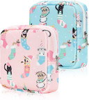 Desing Wish Period Bag Sanitary Napkin Storage Bag For Feminine Pads Panty Liners Tampons And Reusable Pads, Sanitary Pads Pouches First Period Kit For Teen Girls/Women 2 Pack (Pink/Blue Socks Cats)