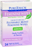 Puretouch Feminine Wipes Flushable - 24 Wipes