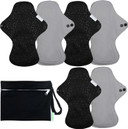 Wegreeco 6 Pcs Reusable Menstrual Pads, Ultra Absorbent Cloth Pads For Heavy Flow, Sanitary Pads For Teens, Women, Nonslip, Grey Inner, Black Outer, Medium