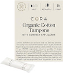 Cora Organic Applicator Tampons | Light Absorbency | 100% Cotton Core, Unscented, Bpa-Free Compact Applicator | Leak Protection, Easy Insertion, Non-Toxic | Packaging May Vary (16 Count)