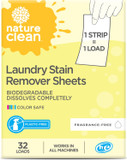 Nature Clean Natural Stain Remover For Clothes Laundry Strips Unscented 32 Count, Non-Toxic Advanced Stain Remover Treater Laundry Sheets, Plastic-Free Travel Stain Remover For Fabric Eco-Friendly