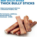 Best Bully Sticks All Natural 6 Inch Thick Bully Sticks For Large Dogs - 100% Free-Range Grass-Fed Beef - Single-Ingredient Grain & Rawhide Free Dog Chews - 5 Pack