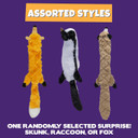 Pet Factory Rugged Stuffless Squeaky Plush Dog Toy, Randomly Selected - Skunk/Raccoon/Fox, One Size