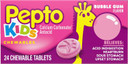 Pepto Bismol Kids Bubblegum Flavor Chewable Tablets For Heartburn,Acid Indigestion,Sour Stomach,And Upset Stomach For Children 24 Ct