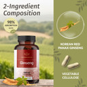 Herbamama Korean Red Ginseng Capsules - 1600 Mg Panax Ginseng Energy Supplements - Red Ginseng Root - Vegan, Non-Gmo - 100 Caps