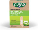 Curad Naturals Aloe Vera & Vitamin E Bandages 0.75" X 3", Individually Wrapped Sterile Bandage, First Aid Kit Essential, Protects Scrapes And Cuts, Absorbent And Self-Adhesive, 30-Count Box
