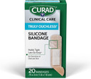 Curad Truly Ouchless!® Silicone Bandages, .75" X 3", For Sensitive Or Delicate Skin, Flexible Fabric, Protects Scrapes, Cuts & Burns, 20 Count