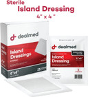 Dealmed Sterile Bordered Gauze Island Dressings  25 Count, 4" X 4" Gauze Pads, Disposable, Latex-Free, Adhesive Borders With Non-Stick Pads, Wound Dressing For First Aid Kit And Medical Facilities