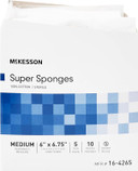 Mckesson Super Sponges, Sterile, 100% Cotton, Fluff Dressing, 6 In X 6 3/4In, 5 Per Pack, 10 Packs, 50 Total