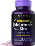 Carlyle Melatonin 12 Mg Fast Dissolve 300 Tablets | Drug Free | Natural Berry Flavor | Vegetarian, Non-Gmo, Gluten Free Carlyle Melatonin 12 Mg Fast Dissolve 300 Tablets | Drug Free | Natural Berry Flavor | Vegetarian, Non-Gmo, Gluten Free