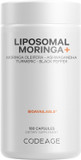 Codeage Liposomal Moringa+ Supplement, 400Mg Moringa 50:1 Extract (20,000Mg Moringa Oleifera Leaf Equivalent), Turmeric, Ashwagandha, Black Pepper, 3-Month Supply, Vegan Moringa Powder - 180 Capsules