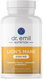 Dr. Emil Nutrition 2100Mg Organic Lions Mane Supplement Capsules - Focus, Mental Clarity & Cognition - Nootropic Lion'S Mane Mushroom Supplement With Organic Lions Mane