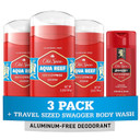 Old Spice Men's Deodorant Aluminum-Free Aqua Reef, 3.0oz Pack of 3 with Travel-Sized Swagger Body Wash