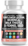 Clean Nutraceuticals Sunflower Lecithin 6000Mg Lactation Supplement With Moringa 25000Mg Milk Thistle 2000Mg Fennel Seed 2000Mg Plus Goats Rue, Shatavari, Alfalfa, & Nettle For Breastfeeding Usa 60 Ct