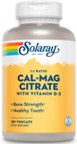 Solaray Calcium Magnesium Citrate 1:1 Ratio W/Vitamin D 2 - Calcium Supplements For Women And Men - Calcium 1000Mg, Magnesium 1000Mg - Bone Health Support - 60-Day Guarantee, 30 Servings, 180 Vegcaps