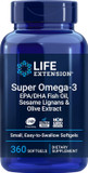 Life Extension Super Omega-3 360 Softgels, Easy To Swallow, Epa/Dha Omega3 Fish Oil, Sesame Lignans & Olive Extract