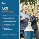 Dr. Tobias Akg Supplement 1000Mg Per Serving, Bioavailable Alpha Ketoglutaric Acid, Supports Cellular Energy & Nitric Oxide Flow, Vegan, Gluten-Free, Non-Gmo, 180 Capsules, 90 Servings