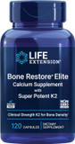 Life Extension Bone Restore Elite Calcium Supplement With Super Potent K2, Calcium, Vitamin D3, Magnesium, Boron, Zinc, Vitamin K2, For Bone Health, Gluten-Free, Non-Gmo, 120 Capsules