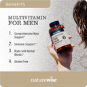Naturewise Multivitamin For Men - Daily Male Support - Minerals & Herbs For Energy, Performance, Immunity - With Vitamin A, C, D, B-Complex - Soy & Gluten-Free, Non-Gmo - 60 Capsules[1-Month Supply]