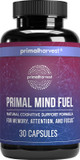 Brain Supplement By Primal Harvest, Primal Mind Fuel Brain Booster For Focus, Energy, Clarity, And Brain Health 30 Capsules Nootropics Brain Support Supplement For Men And Women