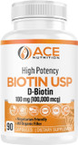 High Potency Biotin Usp (D-Biotin 100,000Mcg) - Superior Biotin, Organic Rice Flour, Vegetarian Capsules For Hair, Skin, & Myelin Health, Made In The Usa (100Mg/90 Capsules)