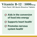 Nature'S Bounty Vitamin B12, Quick Dissolve Vitamin Supplement, Supports Energy Metabolism And Nervous System Health, 5000Mcg, 40 Tablets (Pack Of 2)