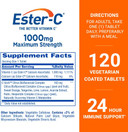 Ester-C Vitamin C 1000 Mg Coated Tablets, Immune System Booster, Stomach-Friendly Supplement, 120 Count