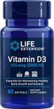 Life Extension Vitamin D3 125 Mcg (5000 Iu), Bone Health, Brain Performance, Immune System Support, Gluten-Free, Non-Gmo, Once Daily, Two-Month Supply, 60 Softgels