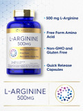 Carlyle L-Arginine 500Mg Capsules | 240 Count | Free Form | Non-Gmo & Gluten Free Supplement