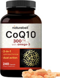 Coq10 (Ubiquinone) 300Mg With Omega 3 Fatty Acids, 240 Capsules | Stable High Absorption Form  Antioxidant Support For Heart & Energy Health  Extra Strength Coenzyme Q10 Supplement