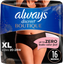 Always Discreet Boutique Incontinence And Postpartum Underwear For Women, Maximum Protection, Xl, Black, 16 Count