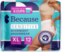 Because Adult Incontinence Underwear For Sensitive Skin - Women - Premium Overnight Disposable Briefs, Anti Odor - White, X-Large - Absorbs 6 Cups - 12 Count (Pack Of 1)