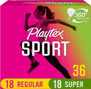 Playtex Sport Tampons, Multipack (36Ct Regular/36Ct Super Absorbency), Fragrance-Free - 72Ct (2 Packs Of 36Ct)