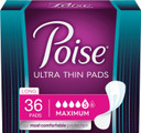 Poise Ultra Thin Incontinence Bladder Leakage & Postpartum Pads For Women, Maximum Absorbency, Long Length, Small, 36 Count