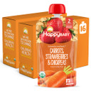 Happy Baby Organics Stage 2 Baby Food Pouches, Gluten Free, Vegan & Healthy Snack, Clearly Crafted Fruit & Veggie Puree, Carrots, Strawberries & Chickpeas, 4 Ounces (Pack Of 16)