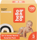 Hello Bello Premium Diapers, Size 3 (14-24 Lbs) Surprise Pack For Girls - 100 Count, Hypoallergenic With Soft, Cloth-Like Feel - Assorted Girl & Gender Neutral Patterns