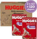 Huggies Size 5 Diapers, Little Movers Baby Diapers, Size 5 (27+ Lbs), 120 Count (2 Packs Of 60)