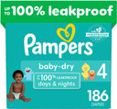 Pampers Baby Dry Diapers - Size 4, One Month Supply (186 Count), Absorbent Disposable Diapers