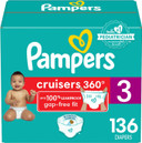 Pampers Cruisers 360 Diapers - Size 3, 136 Count, Pull-On Disposable Baby Diapers, Gap-Free Fit