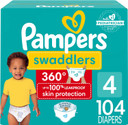 Pampers Swaddlers 360 Pull-On Diapers, Size 4, 104 Count For Up To 100% Leakproof Skin Protection And Easy Changes