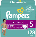 Pampers Cruisers Diapers - Size 5, One Month Supply (128 Count), Disposable Active Baby Diapers With Custom Stretch